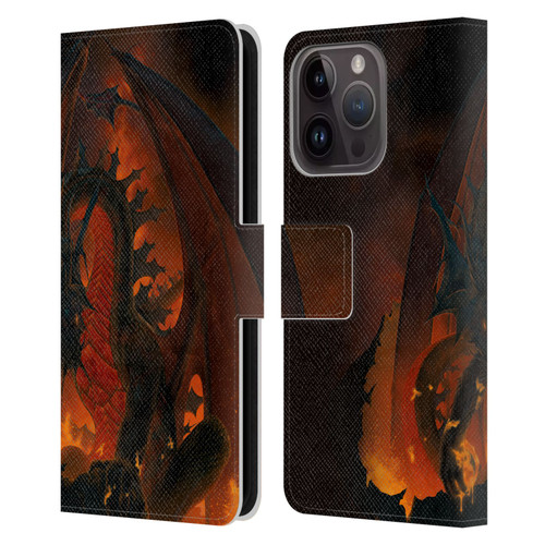 Vincent Hie Dragons 2 Fireball Leather Book Wallet Case Cover For Apple iPhone 15 Pro