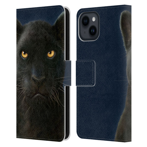 Vincent Hie Felidae Dark Panther Leather Book Wallet Case Cover For Apple iPhone 15