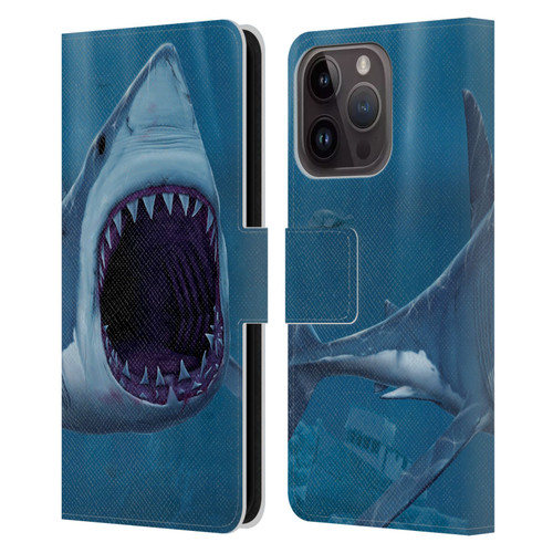 Vincent Hie Underwater Shark Bite Leather Book Wallet Case Cover For Apple iPhone 15 Pro