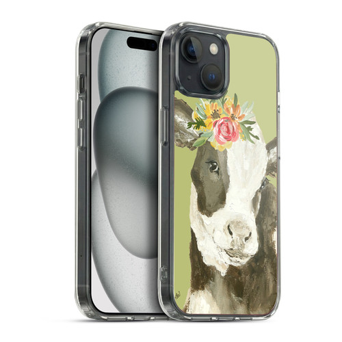 Haley Bush Floral Painting Holstein Cow Soft Gel Case for Apple iPhone 15 Plus & MagSafe