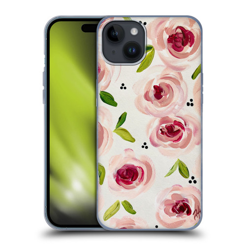Haley Bush Floral Painting Pink Pattern Soft Gel Case for Apple iPhone 15 Plus