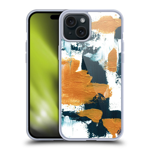 Haley Bush Pattern Painting Abstract Navy Gold White Soft Gel Case for Apple iPhone 15 Plus