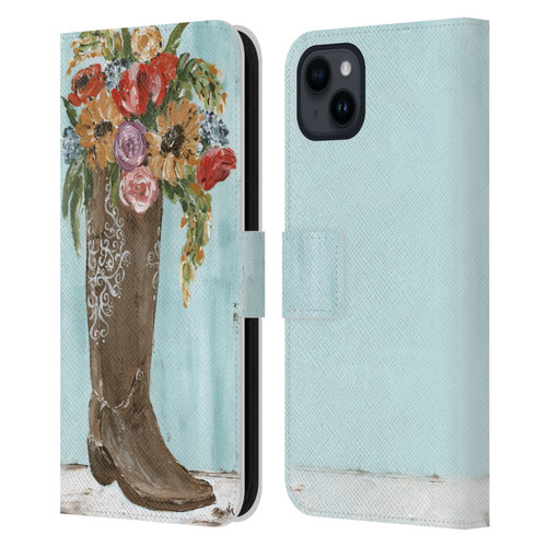 Haley Bush Floral Painting Boot Leather Book Wallet Case Cover For Apple iPhone 15 Plus