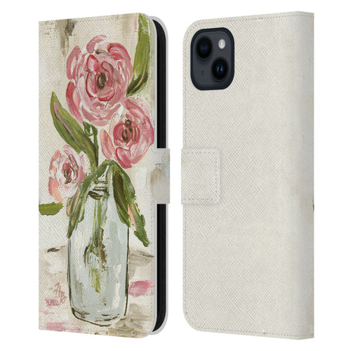 Haley Bush Floral Painting Pink Vase Leather Book Wallet Case Cover For Apple iPhone 15 Plus