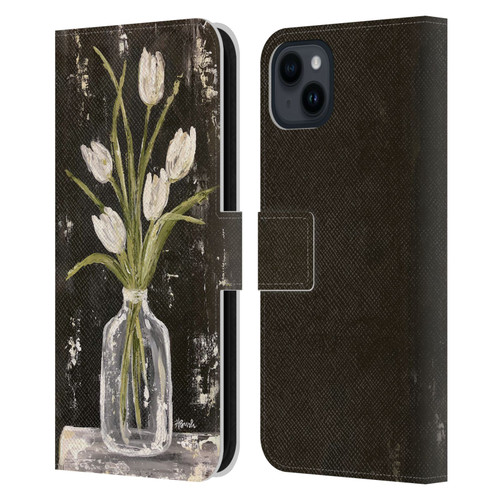 Haley Bush Floral Painting White Tulips In Glass Jar Leather Book Wallet Case Cover For Apple iPhone 15 Plus