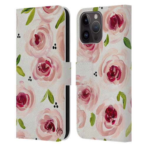 Haley Bush Floral Painting Pink Pattern Leather Book Wallet Case Cover For Apple iPhone 15 Pro Max