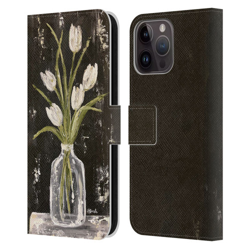 Haley Bush Floral Painting White Tulips In Glass Jar Leather Book Wallet Case Cover For Apple iPhone 15 Pro Max