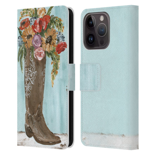 Haley Bush Floral Painting Boot Leather Book Wallet Case Cover For Apple iPhone 15 Pro
