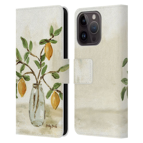 Haley Bush Floral Painting Lemon Branch Vase Leather Book Wallet Case Cover For Apple iPhone 15 Pro