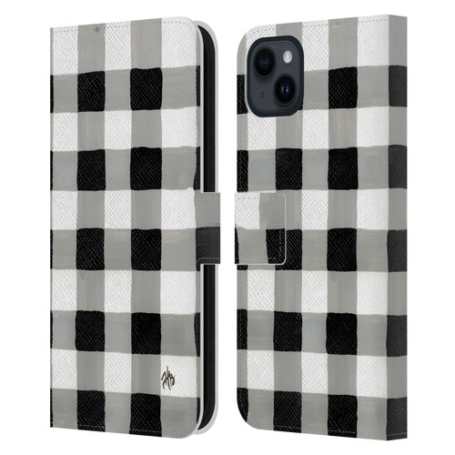Haley Bush Pattern Painting Buffalo Check Black Leather Book Wallet Case Cover For Apple iPhone 15 Plus
