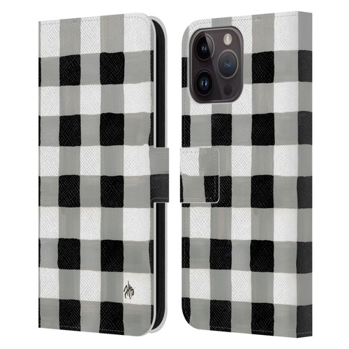 Haley Bush Pattern Painting Buffalo Check Black Leather Book Wallet Case Cover For Apple iPhone 15 Pro Max