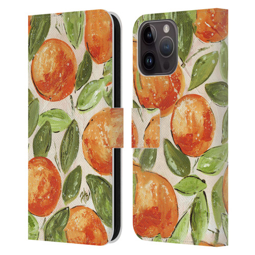 Haley Bush Pattern Painting Orange Splash Leather Book Wallet Case Cover For Apple iPhone 15 Pro Max