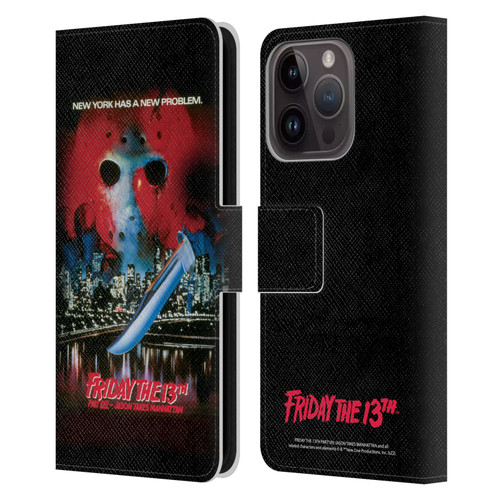 Friday the 13th Part VIII Jason Takes Manhattan Graphics Key Art Leather Book Wallet Case Cover For Apple iPhone 15 Pro