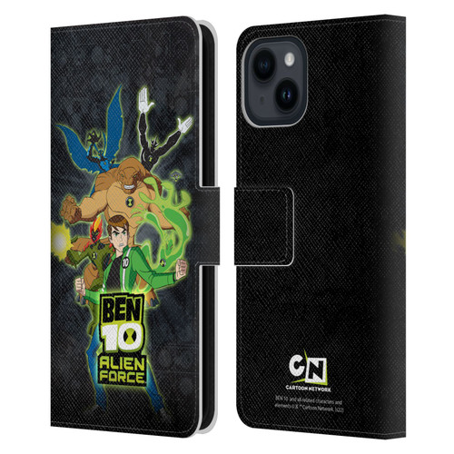 Ben 10: Alien Force Graphics Character Art Leather Book Wallet Case Cover For Apple iPhone 15