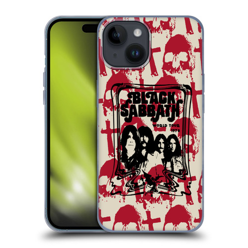 Black Sabbath Key Art Skull Cross World Tour Soft Gel Case for Apple iPhone 15
