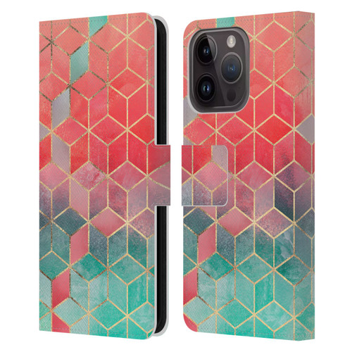 Elisabeth Fredriksson Cubes Collection Rose And Turquoise Leather Book Wallet Case Cover For Apple iPhone 15 Pro