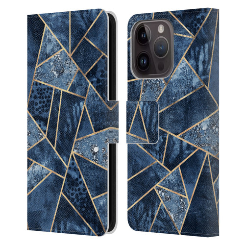 Elisabeth Fredriksson Stone Collection Blue Leather Book Wallet Case Cover For Apple iPhone 15 Pro