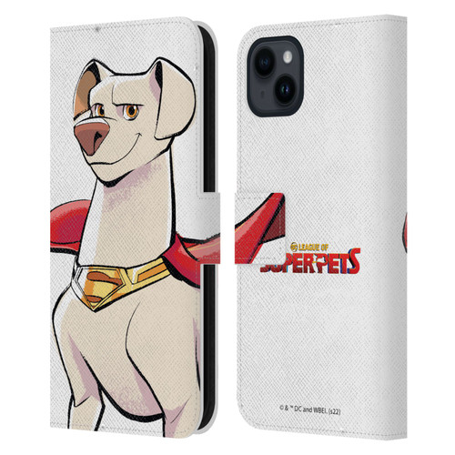 DC League Of Super Pets Graphics Krypto Leather Book Wallet Case Cover For Apple iPhone 15 Plus