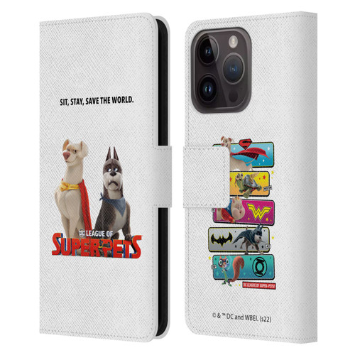 DC League Of Super Pets Graphics Characters 1 Leather Book Wallet Case Cover For Apple iPhone 15 Pro