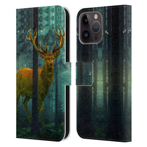 Dave Loblaw Animals Giant Forest Deer Leather Book Wallet Case Cover For Apple iPhone 15 Pro Max