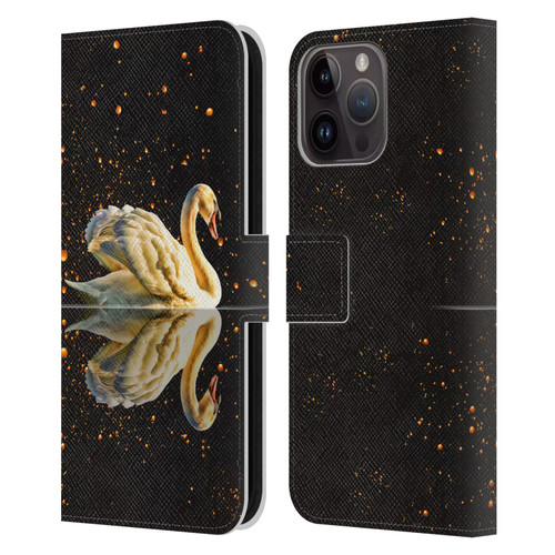 Dave Loblaw Animals Swan Lake Reflections Leather Book Wallet Case Cover For Apple iPhone 15 Pro Max