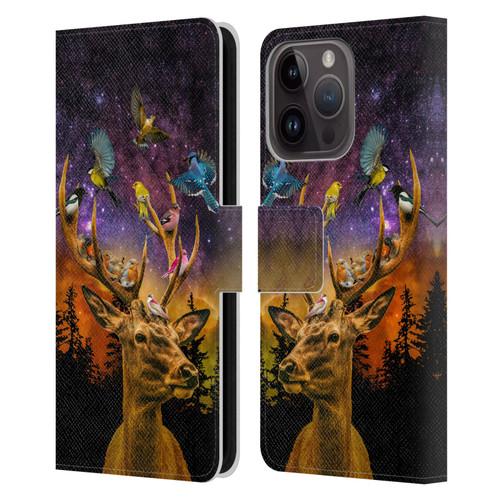 Dave Loblaw Animals Deer and Birds Leather Book Wallet Case Cover For Apple iPhone 15 Pro