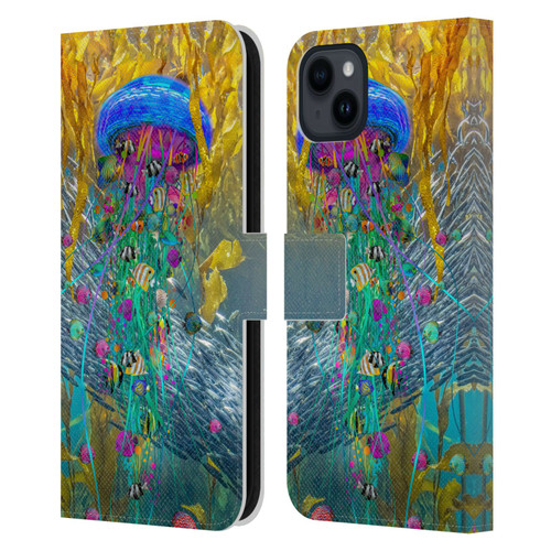 Dave Loblaw Jellyfish Jellyfish Kelp Field Leather Book Wallet Case Cover For Apple iPhone 15 Plus