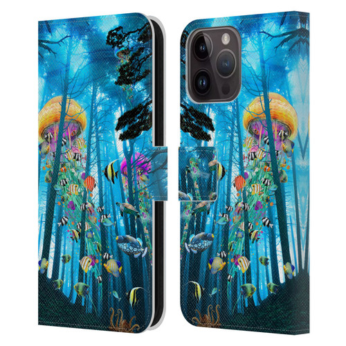 Dave Loblaw Jellyfish Electric Jellyfish In A Mist Leather Book Wallet Case Cover For Apple iPhone 15 Pro Max