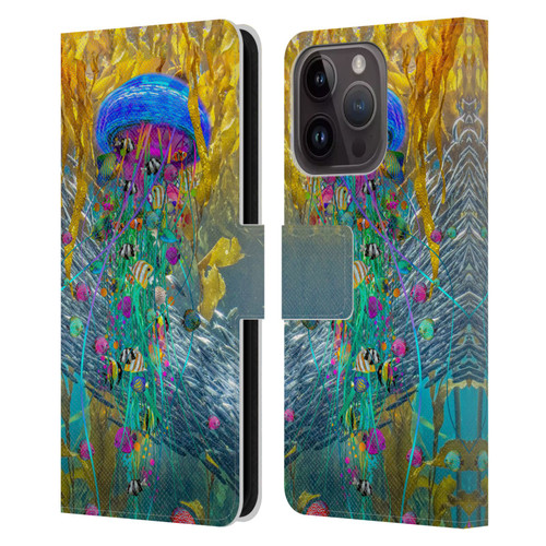Dave Loblaw Jellyfish Jellyfish Kelp Field Leather Book Wallet Case Cover For Apple iPhone 15 Pro