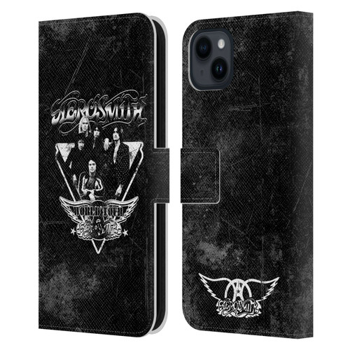 Aerosmith Black And White World Tour Leather Book Wallet Case Cover For Apple iPhone 15 Plus