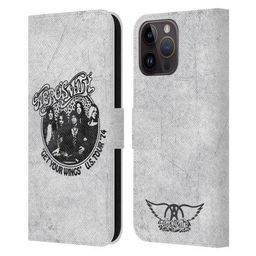 Aerosmith Black And White Get Your Wings US Tour Leather Book Wallet Case Cover For Apple iPhone 15 Pro Max