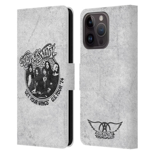 Aerosmith Black And White Get Your Wings US Tour Leather Book Wallet Case Cover For Apple iPhone 15 Pro