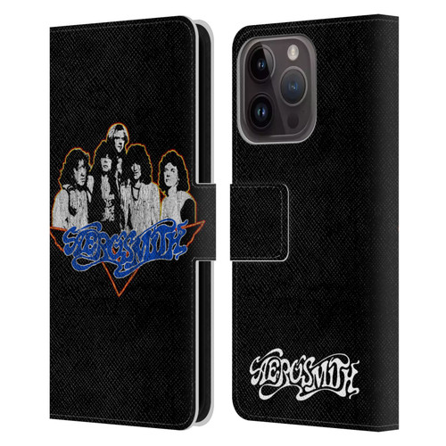 Aerosmith Classics Group Photo Vintage Leather Book Wallet Case Cover For Apple iPhone 15 Pro