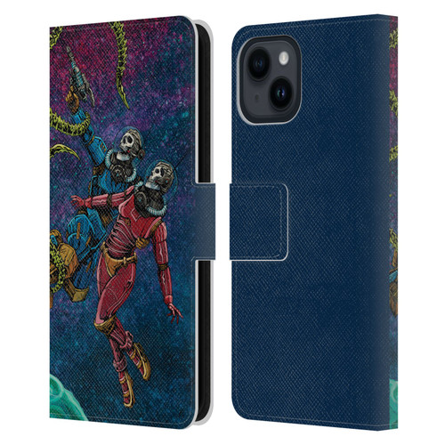 David Lozeau Colourful Grunge Astronaut Space Couple Love Leather Book Wallet Case Cover For Apple iPhone 15