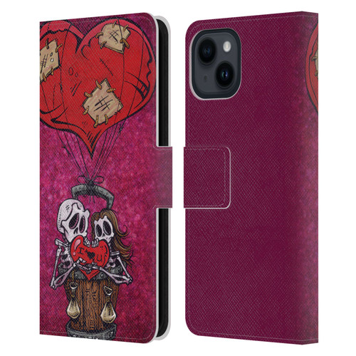 David Lozeau Colourful Grunge Day Of The Dead Leather Book Wallet Case Cover For Apple iPhone 15