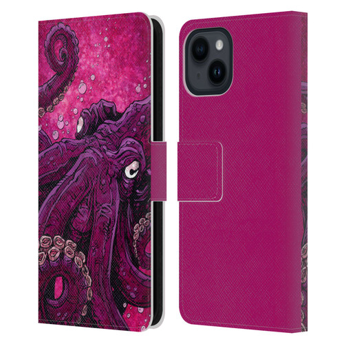 David Lozeau Colourful Grunge Octopus Squid Leather Book Wallet Case Cover For Apple iPhone 15