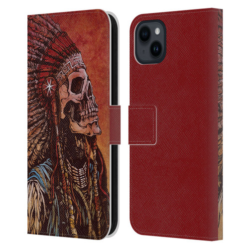 David Lozeau Colourful Grunge Native American Leather Book Wallet Case Cover For Apple iPhone 15 Plus