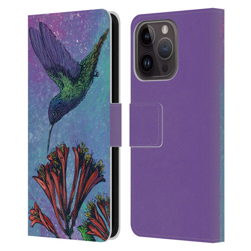 David Lozeau Colourful Grunge The Hummingbird Leather Book Wallet Case Cover For Apple iPhone 15 Pro