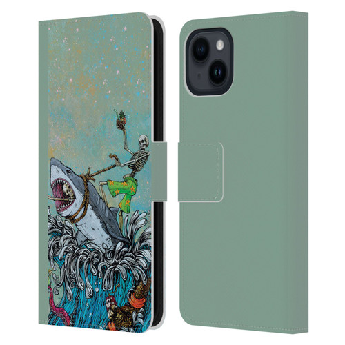 David Lozeau Colourful Art Surfing Leather Book Wallet Case Cover For Apple iPhone 15