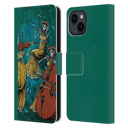 David Lozeau Colourful Art Three Female Leather Book Wallet Case Cover For Apple iPhone 15