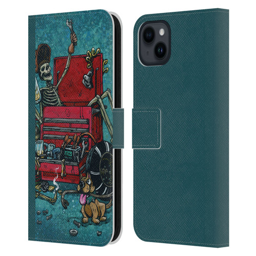 David Lozeau Colourful Art Garage Leather Book Wallet Case Cover For Apple iPhone 15 Plus
