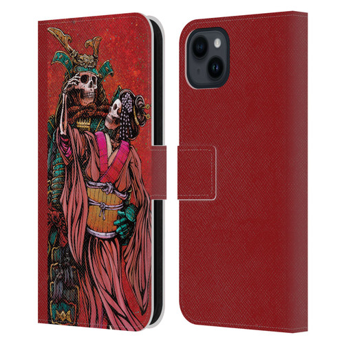 David Lozeau Colourful Art Samurai And Geisha Leather Book Wallet Case Cover For Apple iPhone 15 Plus