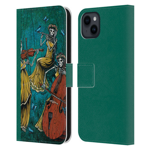 David Lozeau Colourful Art Three Female Leather Book Wallet Case Cover For Apple iPhone 15 Plus