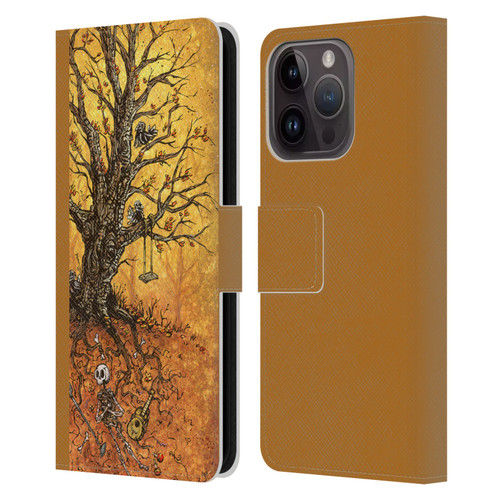 David Lozeau Colourful Art Tree Of Life Leather Book Wallet Case Cover For Apple iPhone 15 Pro