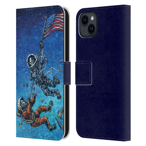 David Lozeau Skeleton Grunge Astronaut Battle Leather Book Wallet Case Cover For Apple iPhone 15 Plus