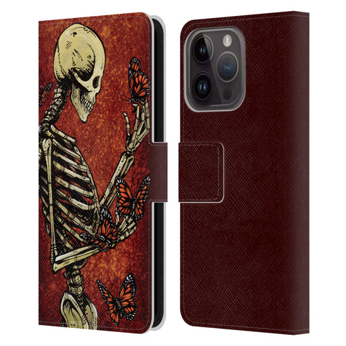 David Lozeau Skeleton Grunge Butterflies Leather Book Wallet Case Cover For Apple iPhone 15 Pro