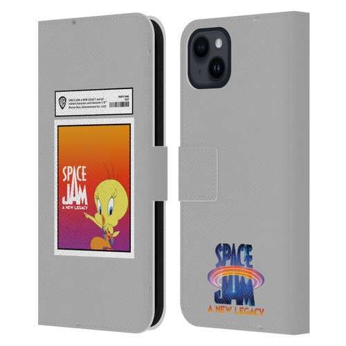 Space Jam: A New Legacy Graphics Tweety Bird Card Leather Book Wallet Case Cover For Apple iPhone 15 Plus