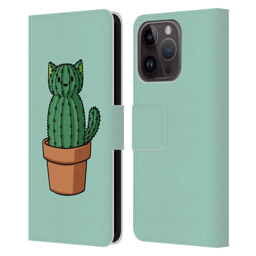 Beth Wilson Doodlecats Cactus Leather Book Wallet Case Cover For Apple iPhone 15 Pro
