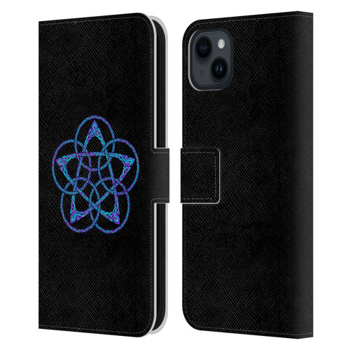 Beth Wilson Celtic Knot Stars Blue & Purple Circles Leather Book Wallet Case Cover For Apple iPhone 15 Plus