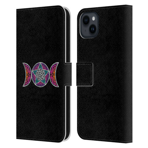 Beth Wilson Celtic Knot Stars Pagan Triple Moon Leather Book Wallet Case Cover For Apple iPhone 15 Plus